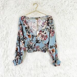 Anama floral print long sleeve cropped blouse NWT